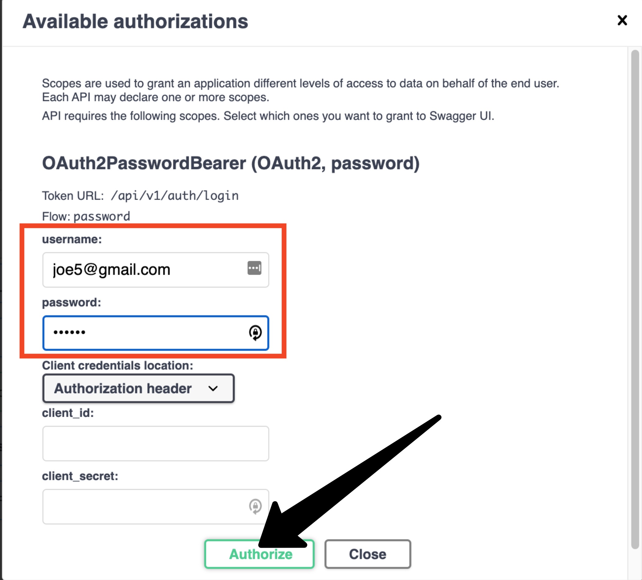 authorize credentials